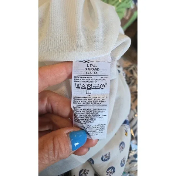 Old Navy Womens Boho Floral Border Print Maxi Dress White Blue Red Large Tall - Picture 7 of 7